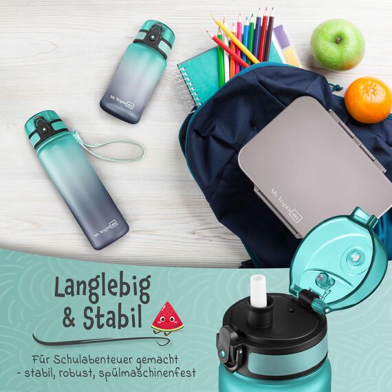 My Vesperbox® Trinkflasche Kinder [750ML] - Wasserflasche Kohlensäure Geeignet & Auslaufsicher - Water Bottle Kids - für Schule & Sport - Kinderflasche für Mädchen & Jungen - inkl. Ersatzdichtung