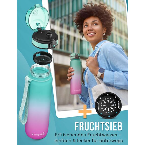 My Vesperbox® Trinkflasche Kinder [750ML] - Wasserflasche Kohlensäure Geeignet & Auslaufsicher - Water Bottle Kids - für Schule & Sport - Kinderflasche für Mädchen & Jungen - inkl. Ersatzdichtung