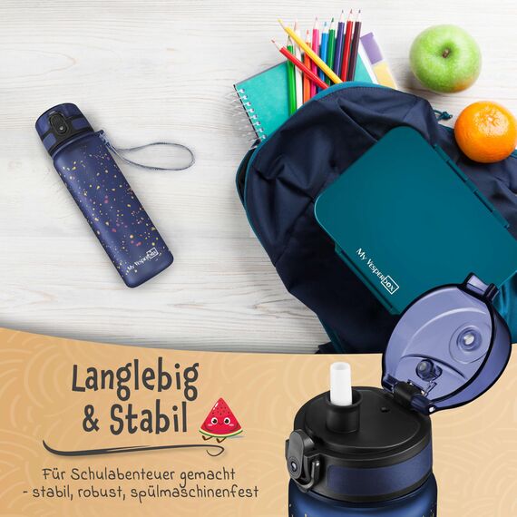My Vesperbox® Trinkflasche Kinder [500ML] - Wasserflasche Kohlensäure Geeignet & Auslaufsicher - Water Bottle Kids - für Schule & Sport - Kinderflasche für Mädchen & Jungen - inkl. Ersatzdichtung