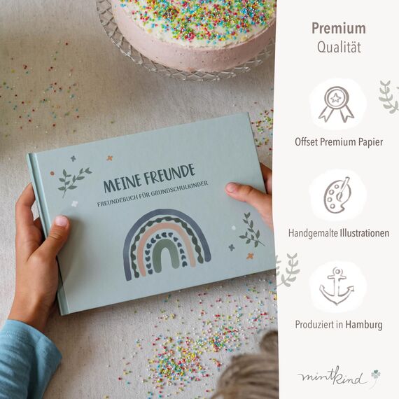 mintkind® „Meine Schulfreunde“ Freundebuch Schule Mädchen & Jungen Mint Design | Freundschaftsbuch Grundschule | Meine Freunde Buch Geschenk zur Einschulung | Schulfreundebuch zum Ausfüllen