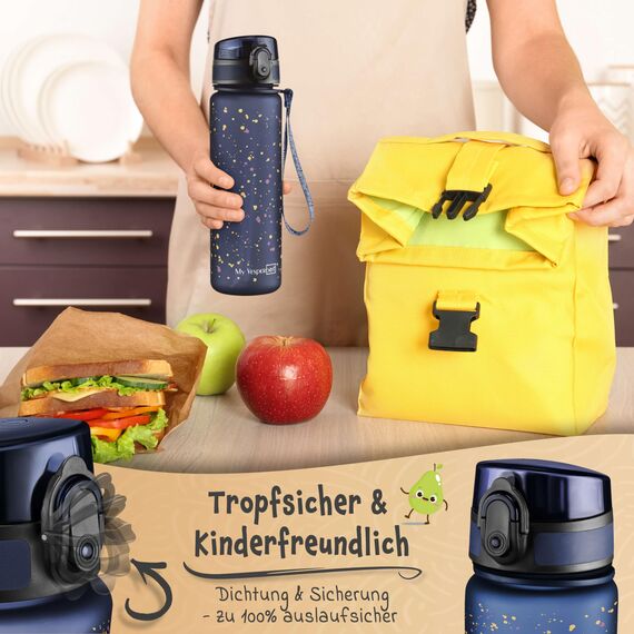 My Vesperbox® Trinkflasche Kinder [500ML] - Wasserflasche Kohlensäure Geeignet & Auslaufsicher - Water Bottle Kids - für Schule & Sport - Kinderflasche für Mädchen & Jungen - inkl. Ersatzdichtung