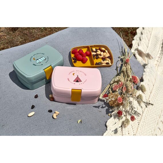 LÄSSIG Kinder Lunchbox Brotdose mit herausnehmbarer Unterteilung, BPA-frei/Adventure Bus, mint