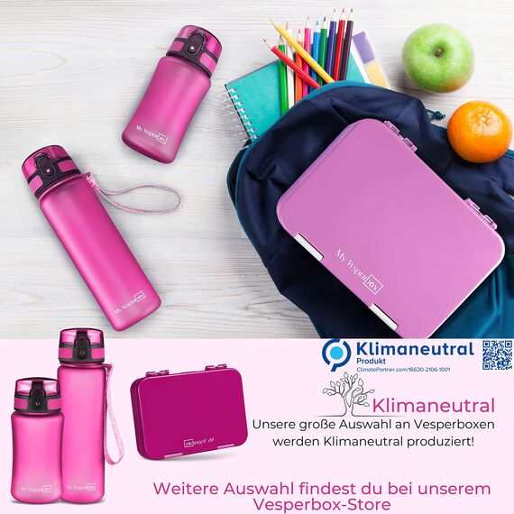 My Vesperbox® Trinkflasche Kinder [500ML] - Wasserflasche Kohlensäure Geeignet & Auslaufsicher - Water Bottle Kids - für Schule & Sport - Kinderflasche für Mädchen & Jungen - inkl. Ersatzdichtung