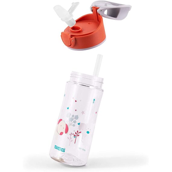 SIGG - Tritan Trinkflasche Kinder - Miracle Puppy - Mit Trinkhalm - Auslaufsicher - Spülmaschinenfest - Microwellengeeignet - Kratzresistent - BPA-frei - Schule & Sport - Orange mit Hund - 0,45L