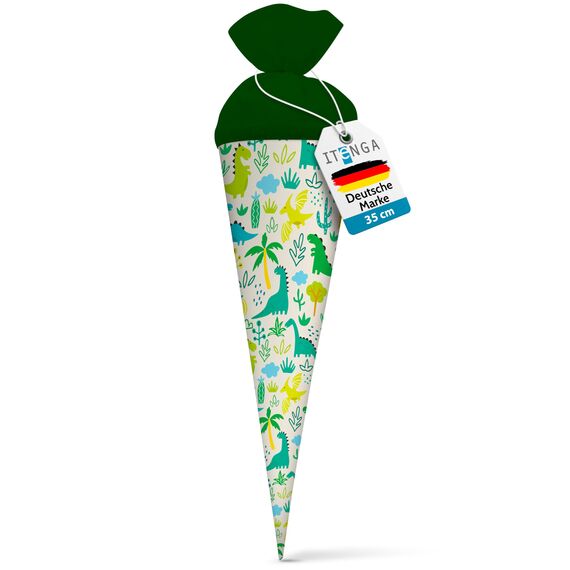 itenga Geschwisterschultüte 35cm Tiere Tiermuster Geschenkverpackung Schultüte Zuckertüte Filzverschluss Kinder Erwachsene (Dinos)