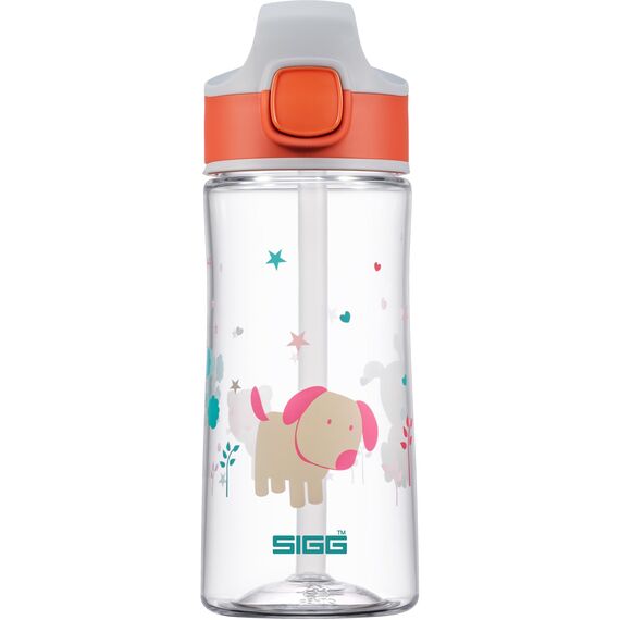 SIGG - Tritan Trinkflasche Kinder - Miracle Puppy - Mit Trinkhalm - Auslaufsicher - Spülmaschinenfest - Microwellengeeignet - Kratzresistent - BPA-frei - Schule & Sport - Orange mit Hund - 0,45L