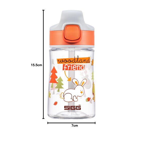 SIGG - Tritan Trinkflasche Kinder - Miracle Woodland - Mit Trinkhalm - Auslaufsicher - Spülmaschinenfest - Microwellengeeignet - Kratzresistent - BPA-frei - Schule & Sport - Orange mit Tieren - 0,35L