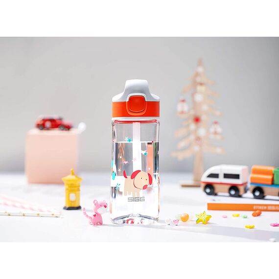 SIGG - Tritan Trinkflasche Kinder - Miracle Puppy - Mit Trinkhalm - Auslaufsicher - Spülmaschinenfest - Microwellengeeignet - Kratzresistent - BPA-frei - Schule & Sport - Orange mit Hund - 0,45L
