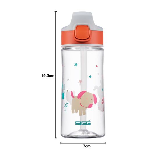 SIGG - Tritan Trinkflasche Kinder - Miracle Puppy - Mit Trinkhalm - Auslaufsicher - Spülmaschinenfest - Microwellengeeignet - Kratzresistent - BPA-frei - Schule & Sport - Orange mit Hund - 0,45L