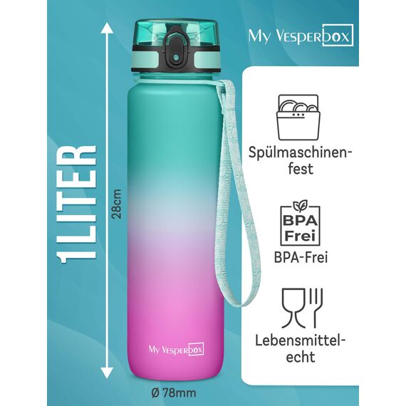 My Vesperbox® Trinkflasche Kinder [1000ML] - Wasserflasche Kohlensäure Geeignet & Auslaufsicher - Water Bottle Kids - für Schule & Sport - Kinderflasche für Mädchen & Jungen - inkl. Ersatzdichtung