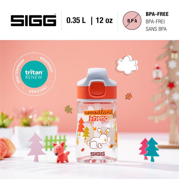 SIGG - Tritan Trinkflasche Kinder - Miracle Woodland - Mit Trinkhalm - Auslaufsicher - Spülmaschinenfest - Microwellengeeignet - Kratzresistent - BPA-frei - Schule & Sport - Orange mit Tieren - 0,35L