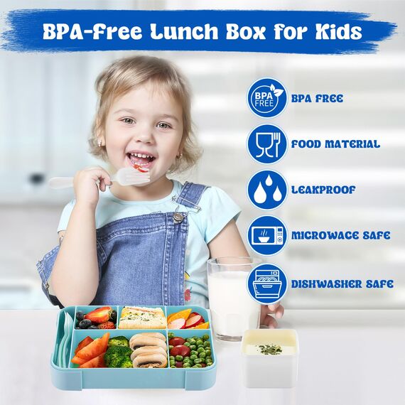 PUWOWYE Brotdose Kinder mit Fächern, Bento Box Kinder, 1330 ml Auslaufsicher Lunchbox Kinder, Brotbox für Mädchen & Jungen, geeignet für Schule, Kindergarten & Ausflüge BPA frei (Blau)