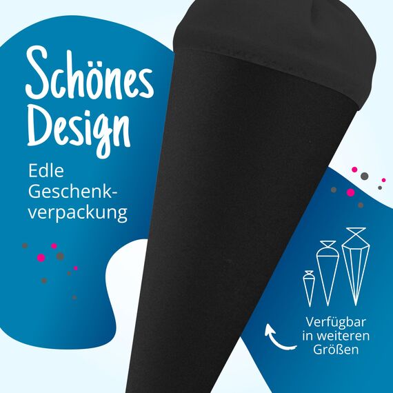 itenga Bastelschultüte Schultütenrohling Zuckertüte Schultüte 70cm rund mit und ohne Filzverschluss (Schwarz mit Filzverschluss)
