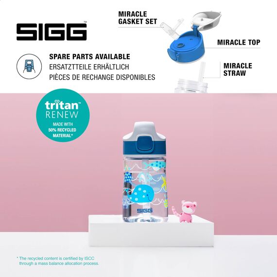 SIGG - Tritan Trinkflasche Kinder - Miracle Ocean - Mit Trinkhalm - Auslaufsicher - Spülmaschinenfest - Microwellengeeignet - Kratzresistent - BPA-frei - Schule & Sport - Blau mit Meerestieren - 0,35L