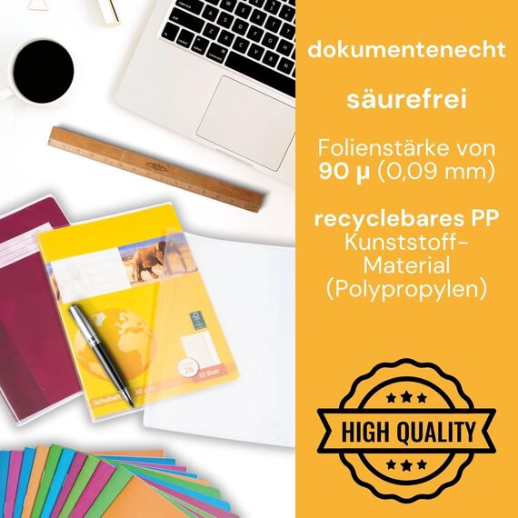 perfect line 25 Hefthüllen DIN-A5 transparent, Heftumschlag durchsichtig & genarbt, Heftschoner aus recyclebarem Polypropylen (PP)