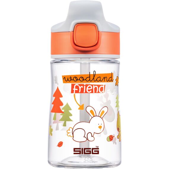 SIGG - Tritan Trinkflasche Kinder - Miracle Woodland - Mit Trinkhalm - Auslaufsicher - Spülmaschinenfest - Microwellengeeignet - Kratzresistent - BPA-frei - Schule & Sport - Orange mit Tieren - 0,35L