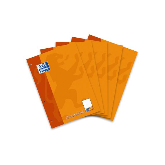 Oxford Schule Klausuren-Block A4, liniert mit Rand, 50 Blatt, orange, 5 Stück