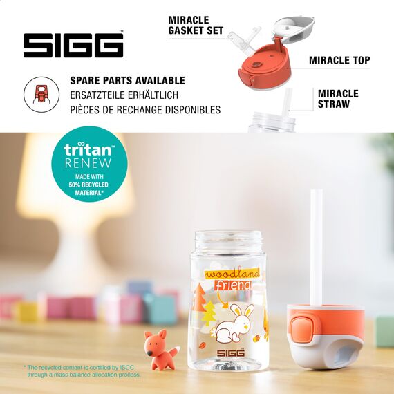 SIGG - Tritan Trinkflasche Kinder - Miracle Woodland - Mit Trinkhalm - Auslaufsicher - Spülmaschinenfest - Microwellengeeignet - Kratzresistent - BPA-frei - Schule & Sport - Orange mit Tieren - 0,35L