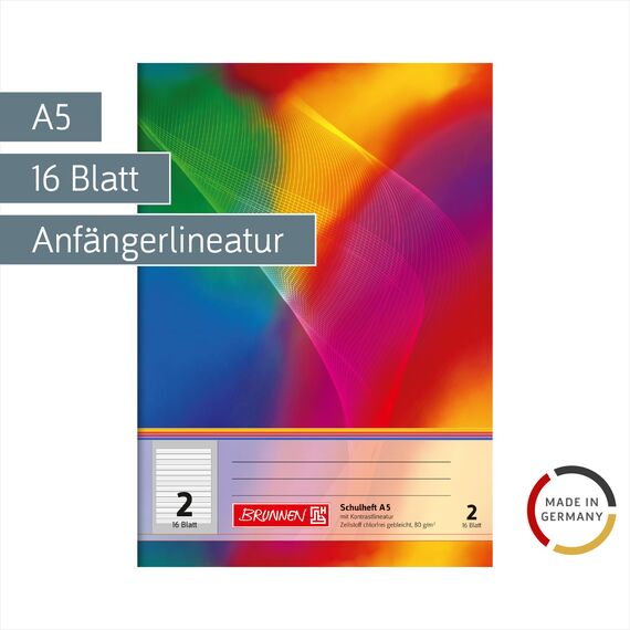 Brunnen 104598202 Schulheft DIN A5, 16 Blatt, einfaches Heft