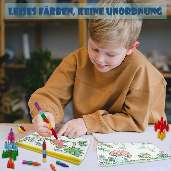 ICEPAPA, 12 Federmäppchen zum Bemalen für Kinder und 12 Wachsmalstifte Stapelbar (7 Farben in 1), Perfekt für Kleine Geschenke für Kinder, Gastgeschenk Kindergeburtstag, Gastgeschenke Hochzeit