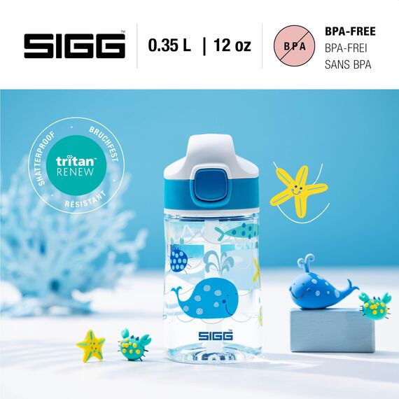 SIGG - Tritan Trinkflasche Kinder - Miracle Ocean - Mit Trinkhalm - Auslaufsicher - Spülmaschinenfest - Microwellengeeignet - Kratzresistent - BPA-frei - Schule & Sport - Blau mit Meerestieren - 0,35L