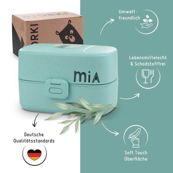 BJORKI® Bento Box für Kinder inkl. BONUS Namensticker - Auslaufsichere Lunchbox mit Fächern - Nachhaltige Brotdose Kinder für Kindergarten & Schule - Die Jausenbox für unterwegs.