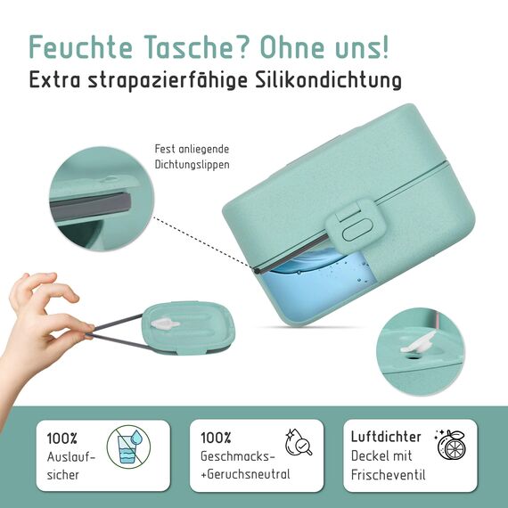 BJORKI® Bento Box für Kinder inkl. BONUS Namensticker - Auslaufsichere Lunchbox mit Fächern - Nachhaltige Brotdose Kinder für Kindergarten & Schule - Die Jausenbox für unterwegs.
