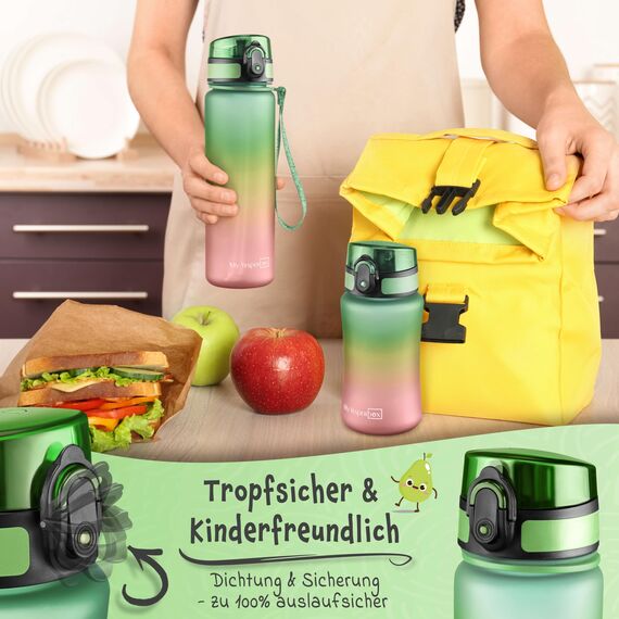 My Vesperbox Minny Kinder-Trinkflasche 500ml – Auslaufsicher & BPA-frei – inkl. Ersatzdichtung, Reinigungsbürste, Fruchtsieb & optionalem Strohhalm – Ideal für Schule, Kindergarten & Sport