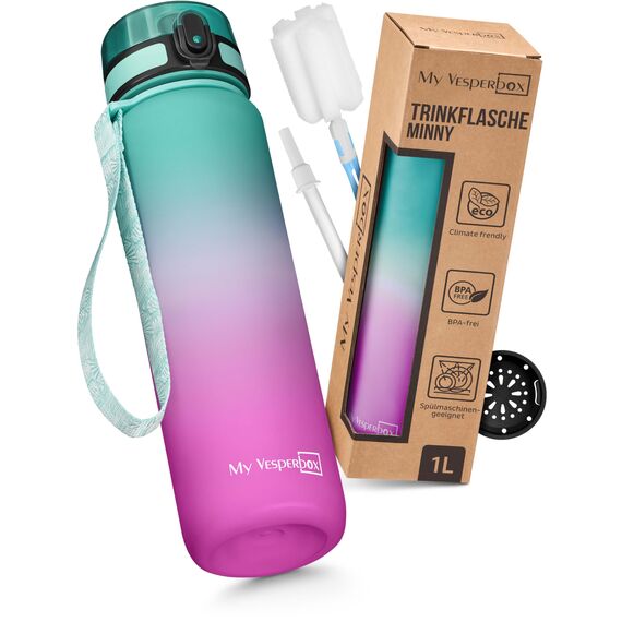 My Vesperbox® Trinkflasche Kinder [1000ML] - Wasserflasche Kohlensäure Geeignet & Auslaufsicher - Water Bottle Kids - für Schule & Sport - Kinderflasche für Mädchen & Jungen - inkl. Ersatzdichtung