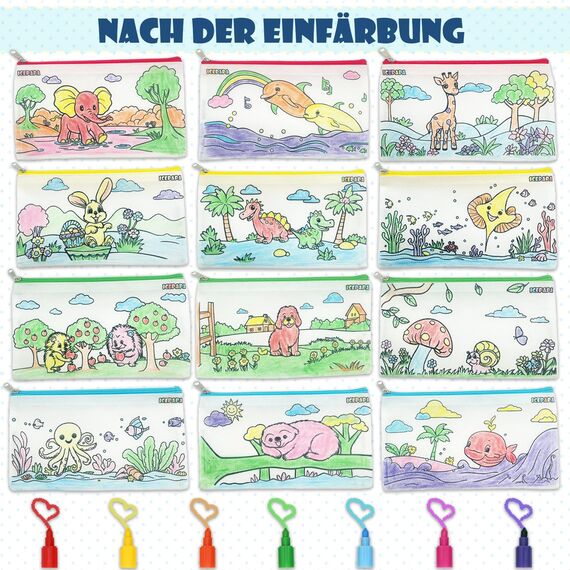 ICEPAPA, 12 Federmäppchen zum Bemalen für Kinder und 12 Wachsmalstifte Stapelbar (7 Farben in 1), Perfekt für Kleine Geschenke für Kinder, Gastgeschenk Kindergeburtstag, Gastgeschenke Hochzeit