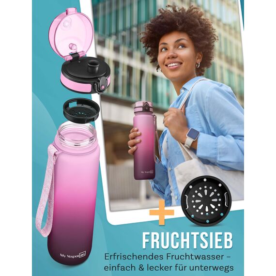 My Vesperbox® Trinkflasche Kinder [750ML] - Wasserflasche Kohlensäure Geeignet & Auslaufsicher - Water Bottle Kids - für Schule & Sport - Kinderflasche für Mädchen & Jungen - inkl. Ersatzdichtung