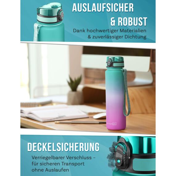 My Vesperbox® Trinkflasche Kinder [1000ML] - Wasserflasche Kohlensäure Geeignet & Auslaufsicher - Water Bottle Kids - für Schule & Sport - Kinderflasche für Mädchen & Jungen - inkl. Ersatzdichtung