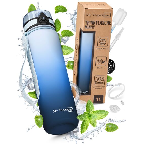 My Vesperbox® Trinkflasche Kinder [1000ML] - Wasserflasche Kohlensäure Geeignet & Auslaufsicher - Water Bottle Kids - für Schule & Sport - Kinderflasche für Mädchen & Jungen - inkl. Ersatzdichtung