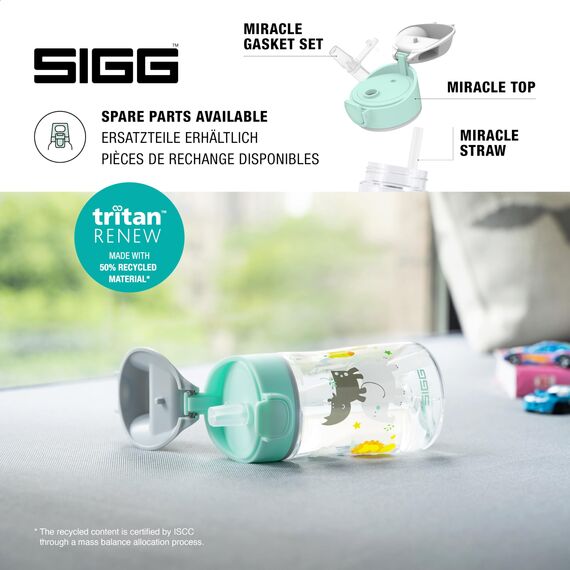SIGG - Tritan Trinkflasche Kinder - Miracle Jungle - Mit Trinkhalm - Auslaufsicher - Spülmaschinenfest - Microwellengeeignet - Kratzresistent - BPA-frei - Schule & Sport - Grün mit Tieren - 0,35L
