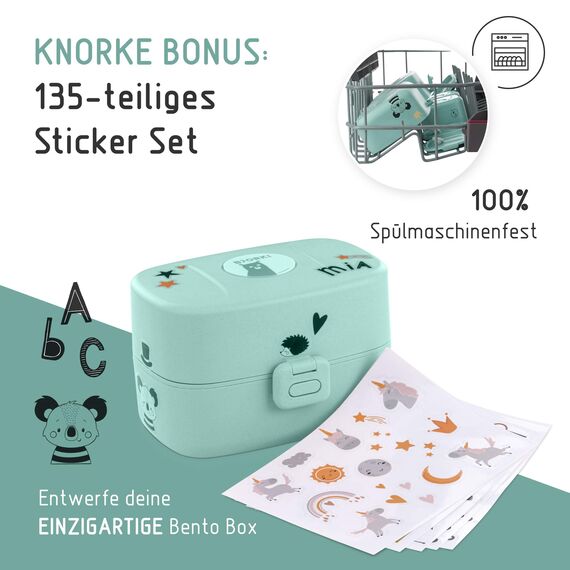 BJORKI® Bento Box für Kinder inkl. BONUS Namensticker - Auslaufsichere Lunchbox mit Fächern - Nachhaltige Brotdose Kinder für Kindergarten & Schule - Die Jausenbox für unterwegs.