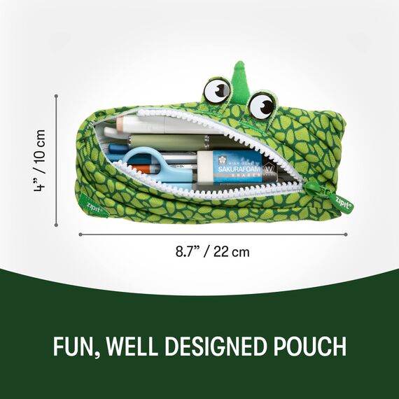 ZIPIT Dino Federmäppchen für Jungen, Großes Mäppchen für die Schule, Monster Etui für Kinder, Federmappe Grün