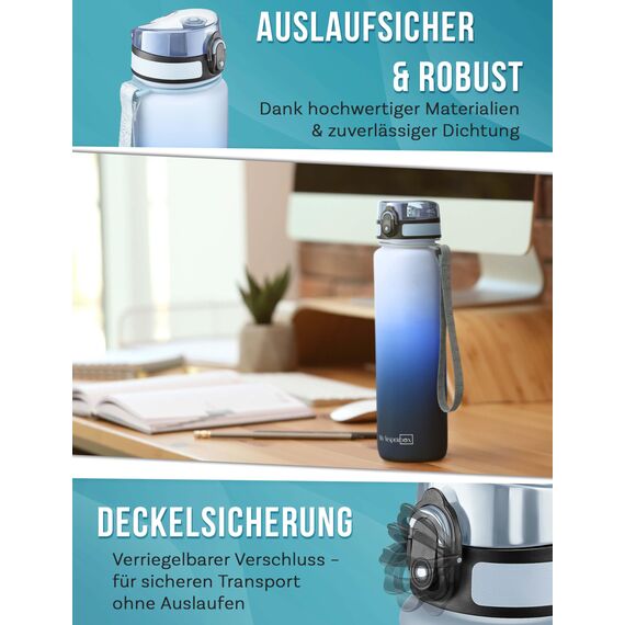 My Vesperbox® Trinkflasche Kinder [1000ML] - Wasserflasche Kohlensäure Geeignet & Auslaufsicher - Water Bottle Kids - für Schule & Sport - Kinderflasche für Mädchen & Jungen - inkl. Ersatzdichtung