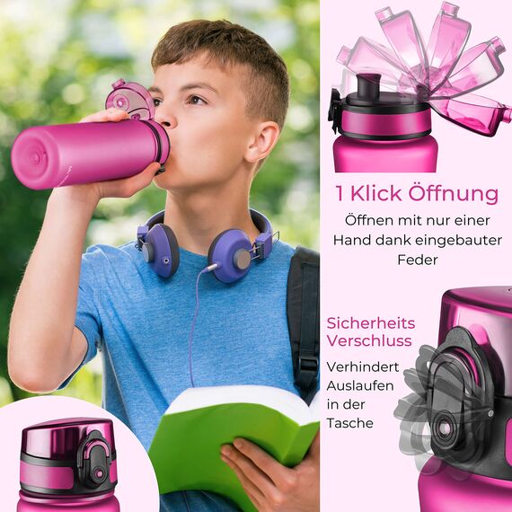 My Vesperbox® Trinkflasche Kinder [350ML] - Wasserflasche Kohlensäure Geeignet & Auslaufsicher - Water Bottle Kids - für Schule & Sport - Kinderflasche für Mädchen & Jungen - inkl. Ersatzdichtung