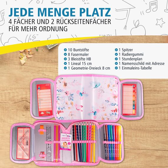 itenga Schüler-Etui Mäppchen Schmetterling 28 teilig 1-Zipper