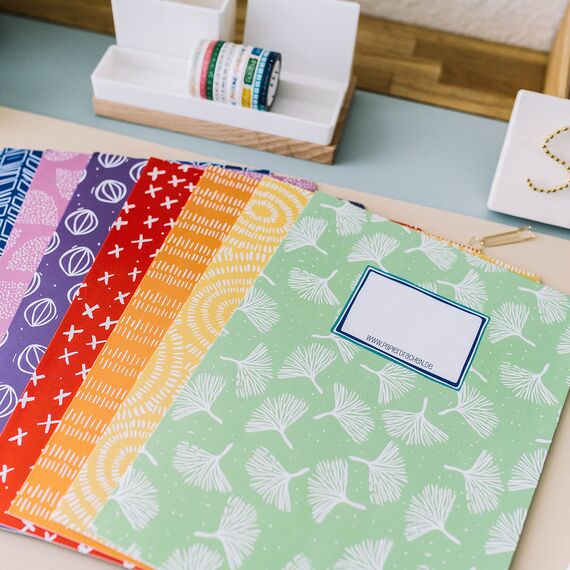 Papierdrachen 8 hochwertige Heftumschläge aus Papier für Kinder | DIN A4 | Motiv Regenbogen - Heftschoner - Heftumschlag 250g/m² - Set Nummer 1