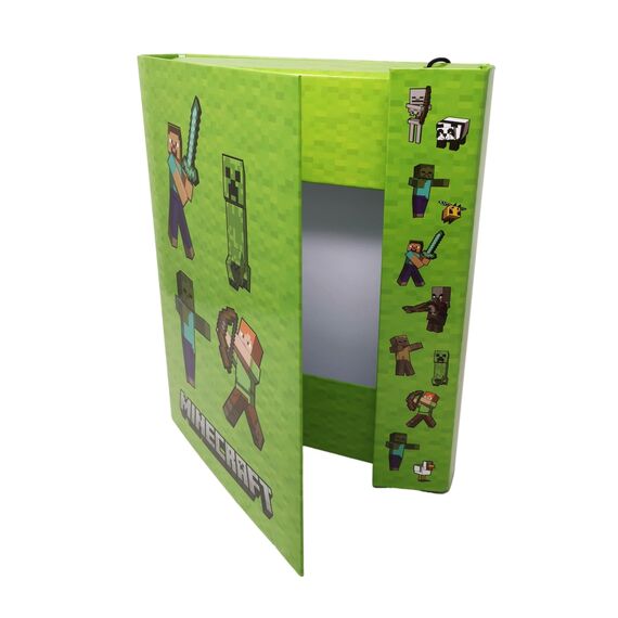 Theonoi Stabile Kinder Box Sammelbox Heftbox Heftmappe Sammelmappe für Schulranzen Dossier Ordner mit Gummizug Gummiband und Innenklappen DIN A4 (Minecraft grün)