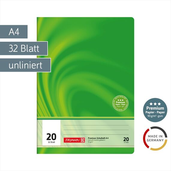 Brunnen 104442002 Premium-Schulheft DIN A4, 32 Blatt, Doppelheft