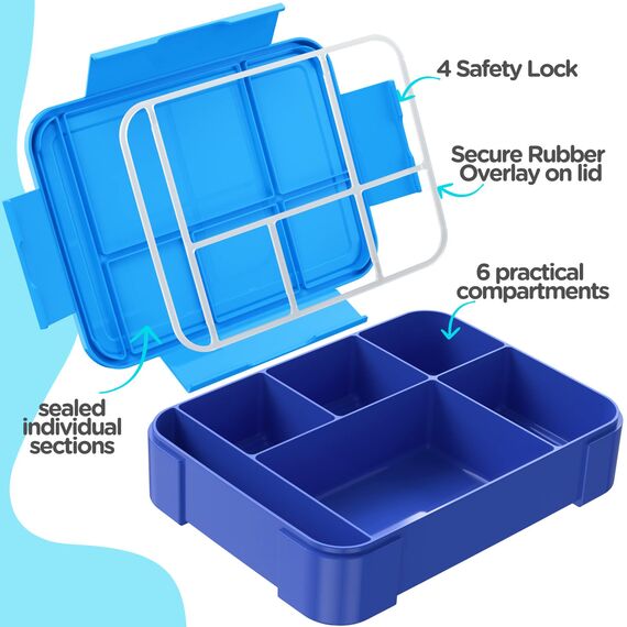 WayEee Brotdose Kinder mit Fächern 1330ml Lunchbox Kinder Auslaufsicher Brotdose Kinder für Kindergarten & Schule (Blau)