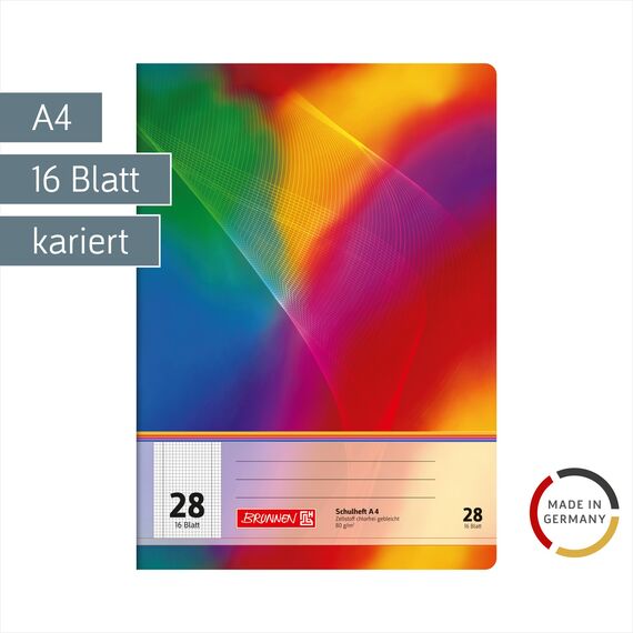 BRUNNEN Schulheft | A4, Lineatur 28, 16 Blatt, mehrfarbig
