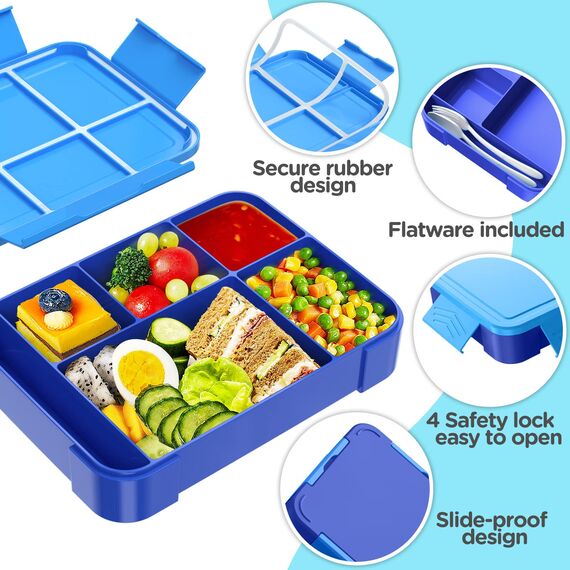 WayEee Brotdose Kinder mit Fächern 1330ml Lunchbox Kinder Auslaufsicher Brotdose Kinder für Kindergarten & Schule (Blau)