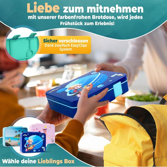 LUCKY KIDZ© Brotdose Kinder mit Fächern, Bento Box, Brotdose mit Fächern, Auslaufsicher & BPA frei, Lunchbox Kinder, Vesperbox, Jausenbox, Brotdosen, Lunch Box, Brotzeitbox, Frühstücksbox