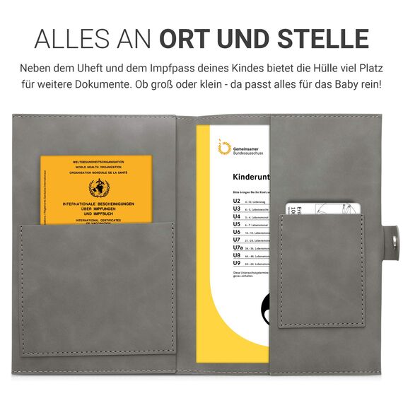 kwmobile Kunstleder Hülle für deutsches Untersuchungsheft - U-Heft Hülle und Impfpass Hülle - extra Fächer - Cover U-Heft Giraffe Grau