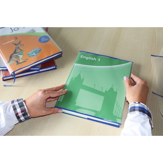 HERMA 7205 Buchumschlag 20,5 x 38 cm HERMÄX Classic, Buchhülle mit Beschriftungsetikett & Kantenschutz aus abwischbarer Polypropylen-Folie, Buchschoner für Schulbücher, transparent