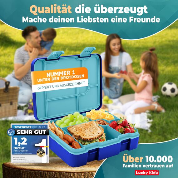 LUCKY KIDZ© Brotdose Kinder mit Fächern, Bento Box, Brotdose mit Fächern, Auslaufsicher & BPA frei, Lunchbox Kinder, Vesperbox, Jausenbox, Brotdosen, Lunch Box, Brotzeitbox, Frühstücksbox