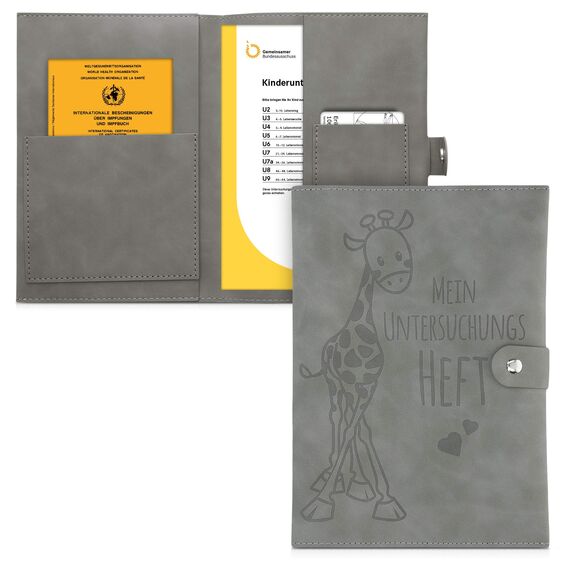 kwmobile Kunstleder Hülle für deutsches Untersuchungsheft - U-Heft Hülle und Impfpass Hülle - extra Fächer - Cover U-Heft Giraffe Grau